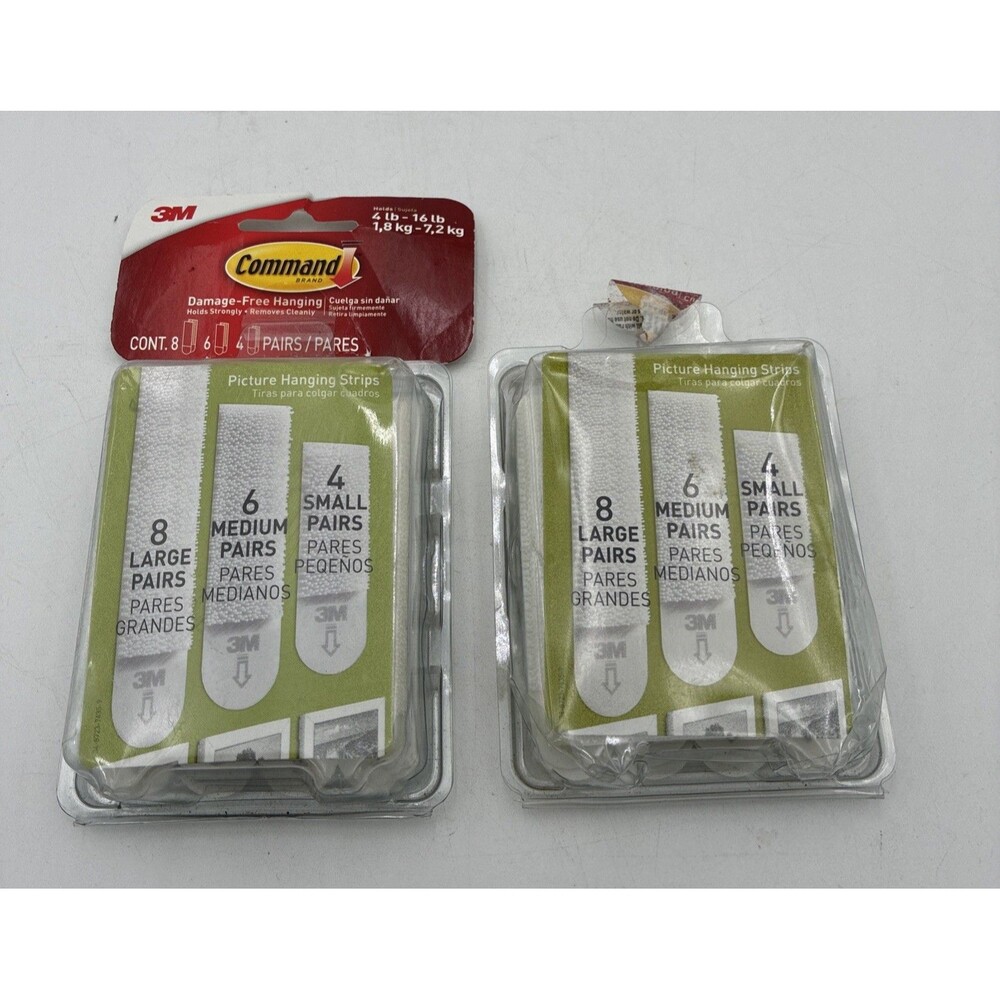 3M Command Picture Hanging Strips 8 Large 6 Medium & 4 Small Pairs Lot Of 2